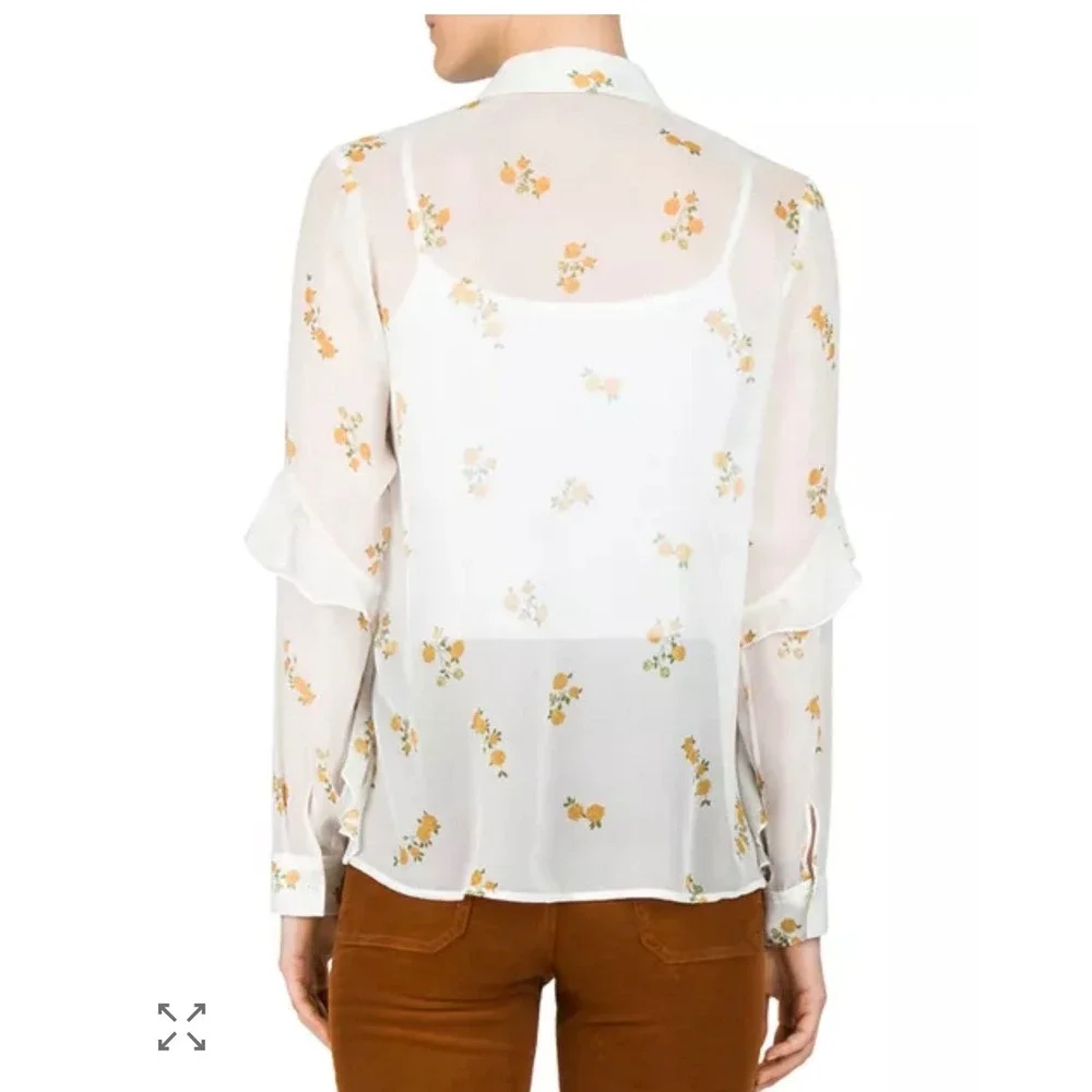 The Kooples Popcorn Floral-Print Sheer Silk Shirt Ruffle Button Down FR 1/US S - Picture 3 of 13
